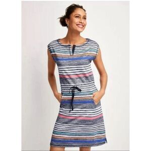 T by Talbots Multi-color Striped Shift Dress Sz XS Sleeveless Drawstring Waist